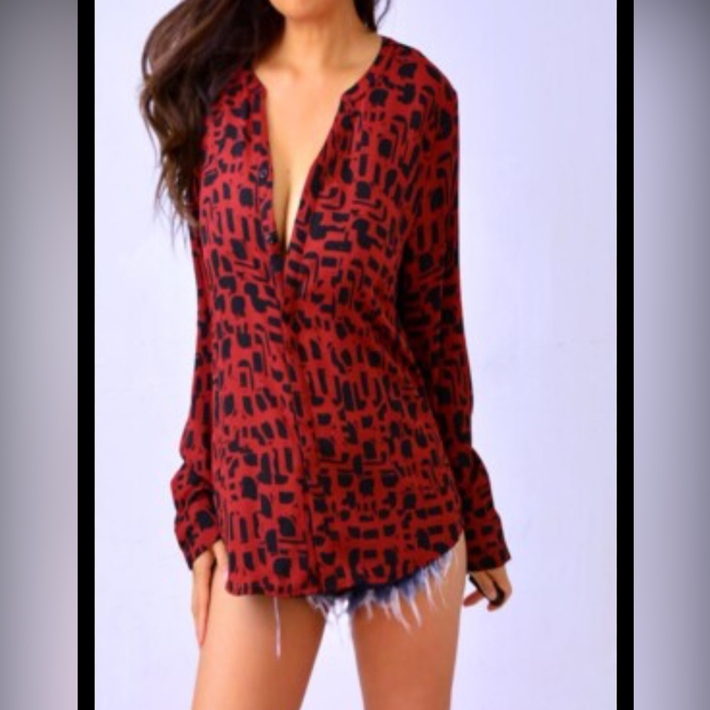 Apt. 9 Red and Black Blouse with Full Sleeves | Sz PM